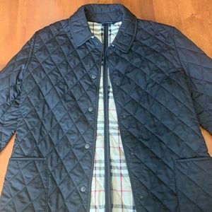 Black Quilted Burberry Button Up Jacket Size M